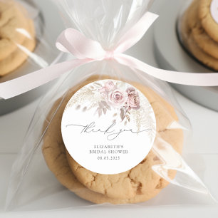 Adesivo Elegante Agradecimento Dusty Rose Blush para Chá d