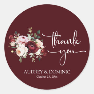 Adesivo Elegante Agradecimento Floral de Casamento em Burg