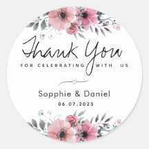 Elegante Agradecimento Floral em Aquarela Rosa