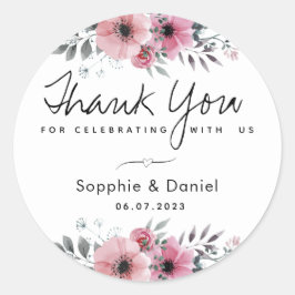 Adesivo Elegante Agradecimento Floral em Aquarela Rosa