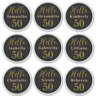 Adesivo Elegante Aniversário 50 Preto Dourado Nomes Person