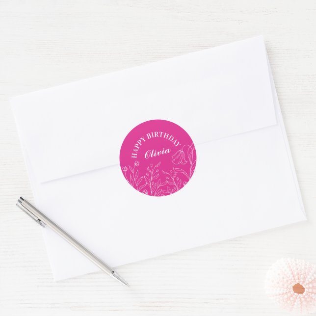 Adesivo Elegante aniversário de 30 anos Rosa Quente Floral (Envelope)