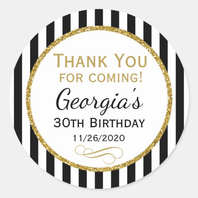 Adesivo Elegante Aniversário Negro Dourado Obrigado Por Et (Frente)