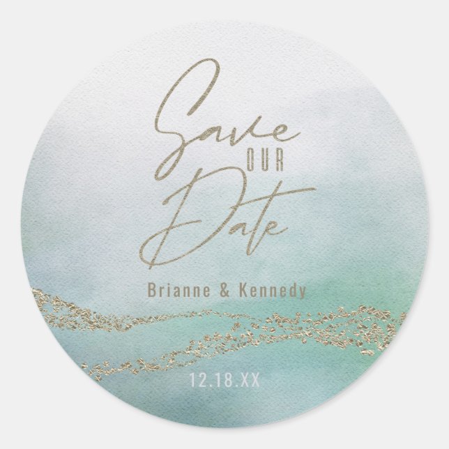 Adesivo Elegante Aqua Oceano Aqua Aqua e Dourado Guarde a  (Frente)