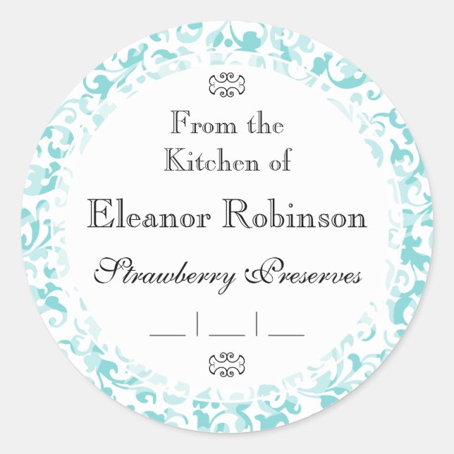 Adesivo Elegante Aqua Teal Damask Swirl Srolls (Frente)