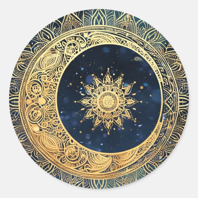 Adesivo Elegante Aquarela Azul e Douradas Estrelas do Sol  (Frente)