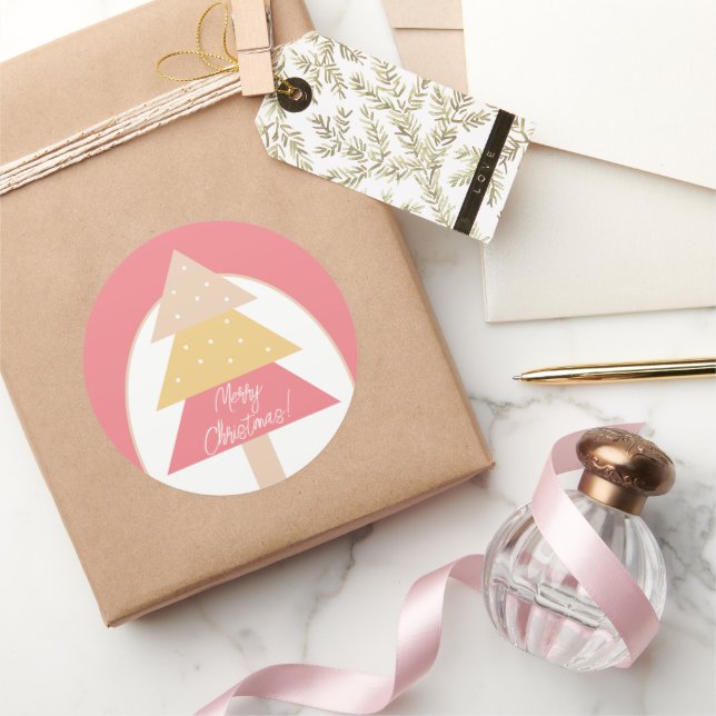Adesivo Elegante Árvore de Natal Geométrica Rosa (Presentear)
