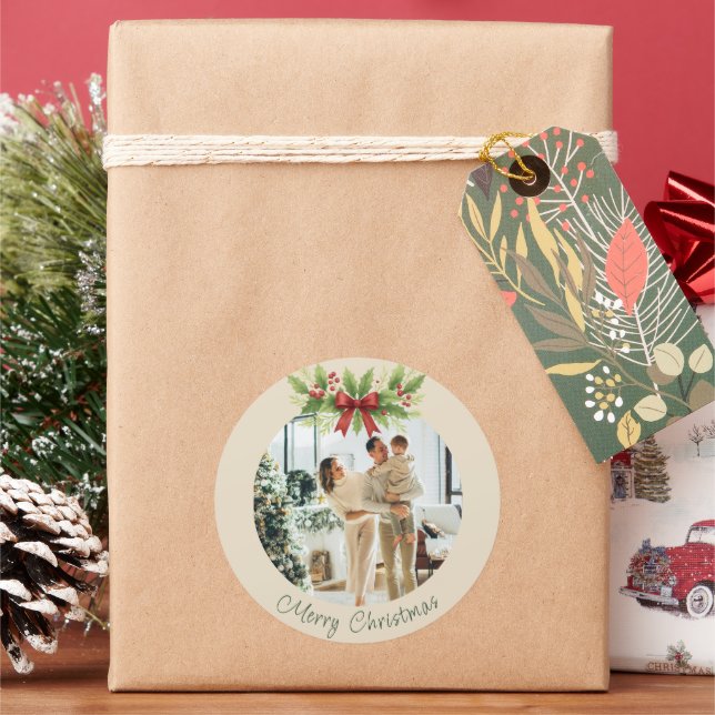 Adesivo Elegante Azevinho e Arco Vermelho de Natal -  (Feriado)