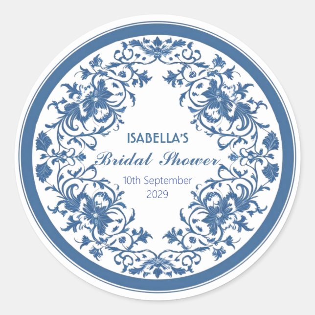 Adesivo Elegante Azul Chinoiserie Vitoriano Padrão Floral  (Frente)