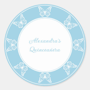Adesivo Elegante Azul Claro Quinceañera - Borboleta Sofist