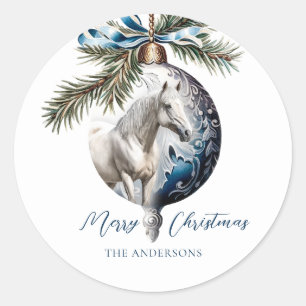 Adesivo Elegante azul-natalino equestre branco