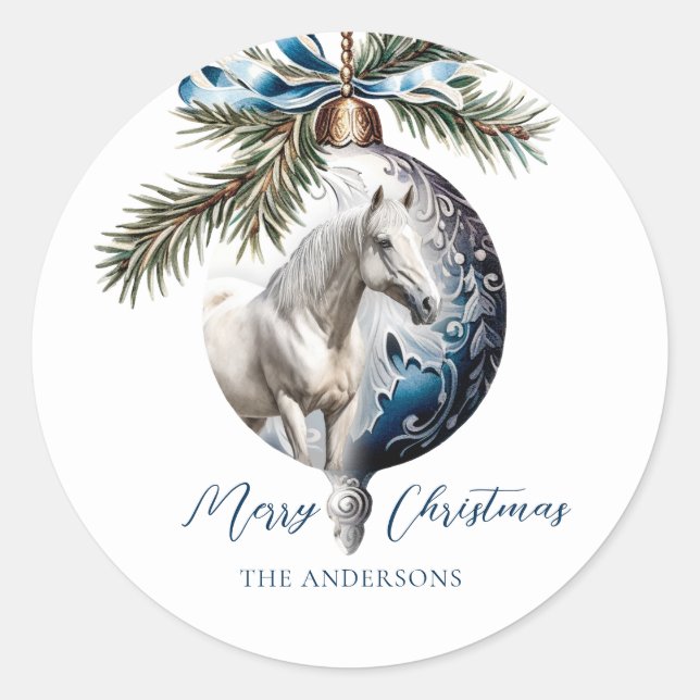 Adesivo Elegante azul-natalino equestre branco (Frente)