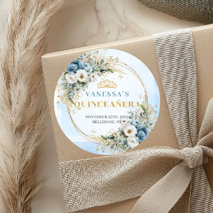 Adesivo Elegante Azul Pastel Dourado Eucalipto Quinceañera