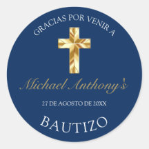 Elegante Bautismo de Bebé Azul Dorado Gracias