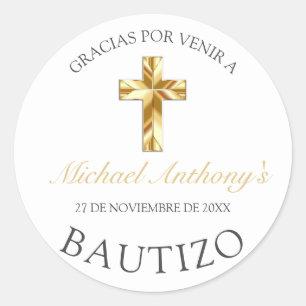 Adesivo Elegante Bautismo de Bebé Blanco y Dorado Gracias