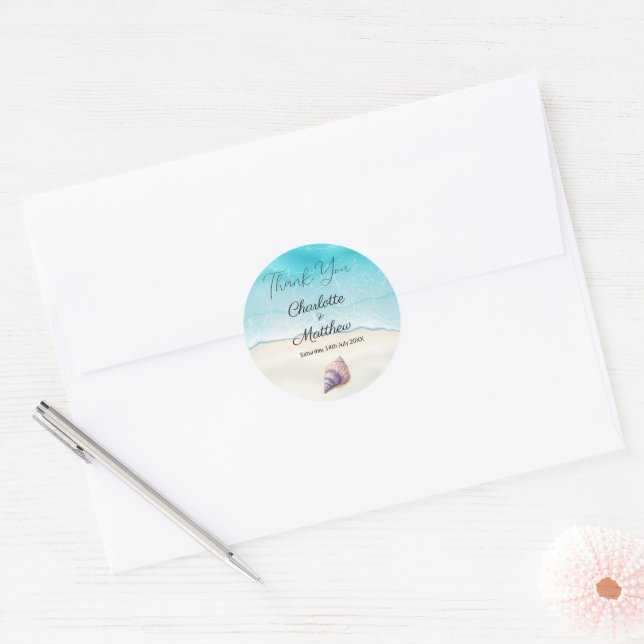 Adesivo Elegante Beach Wedding Seashells Pearls Náutico (Envelope)