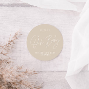 Adesivo elegante bege moderno com script do chá de fraldas