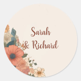 Adesivo Elegante Beige Round Floral Wedding Envelope Seale