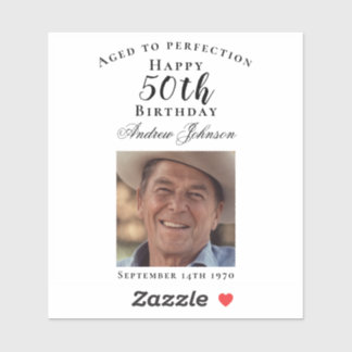 Adesivo Elegante Black 50 Birthday Aged to Perfection Phot