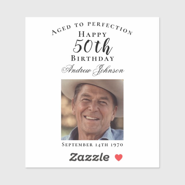 Adesivo Elegante Black 50 Birthday Aged to Perfection Phot (Folha)