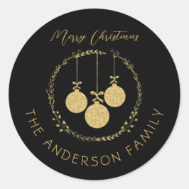 Adesivo Elegante Black Dourado Merry Christmas Family Name