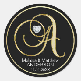 Adesivo Elegante Black Dourado Monograma - Letra A Heart D