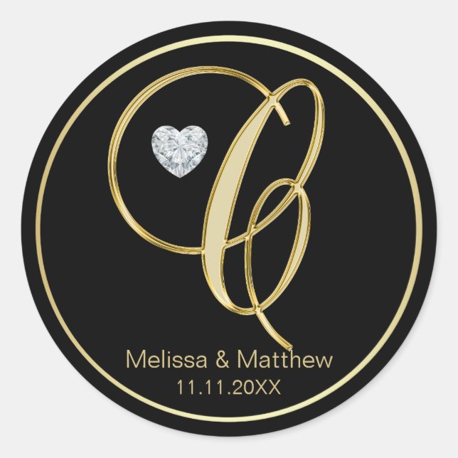 Adesivo Elegante Black Dourado Monograma - Letra C Diamant (Frente)