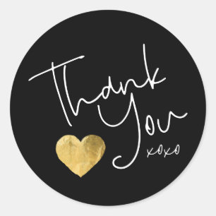 Adesivo Elegante Black Obrigado Dourada Mão Coração Escrit