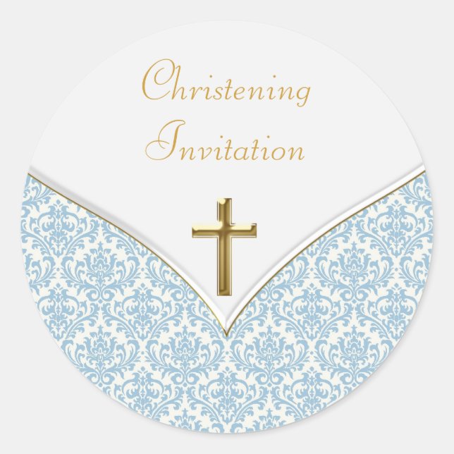 Adesivo Elegante Blue Damask Christening (Frente)