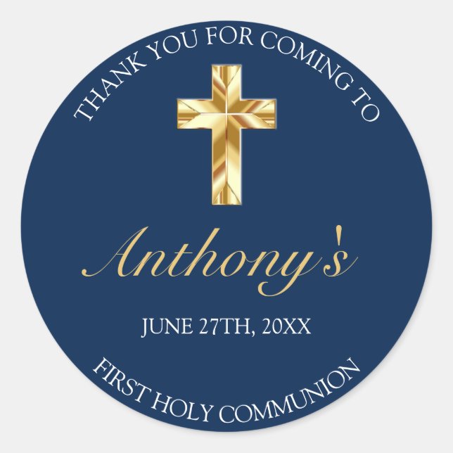 Adesivo Elegante Blue Dourado Primeira Sagrada Comunhão Ob (Frente)