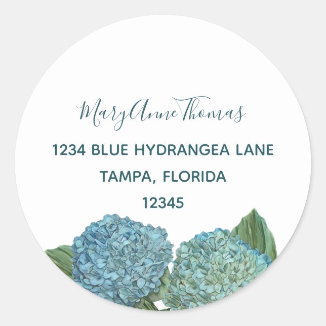 Adesivo Elegante Blue Hydrangea Floral Return Address (Frente)