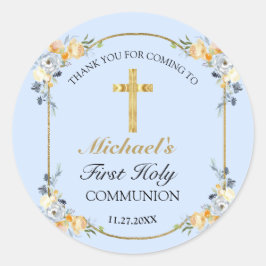 Adesivo Elegante Blue Peach Comunhão Floral Santa Muito Ob