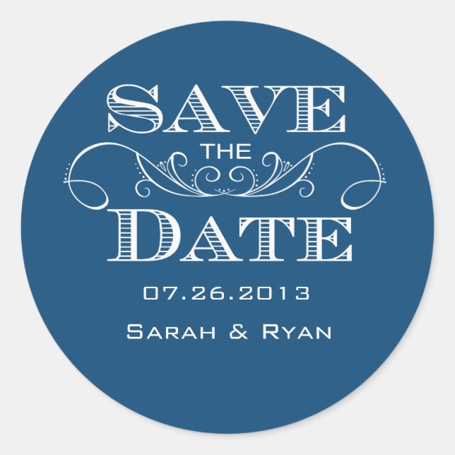 Adesivo Elegante Blue Save the Date Sticker (Frente)