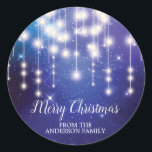 Adesivo Elegante Blue String Lights Merry Christmas Sticke<br><div class="desc">O Elegante String Lights Merry Christmas Sticker é colocado sobre um fundo azul com uma bela fonte escrita à mão!</div>