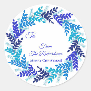 Adesivo Elegante Blue Wreath Name Vinheta de Natal
