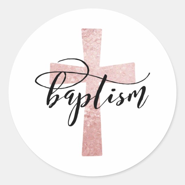 Adesivo Elegante Blush Cross Baptism Favor Stickers (Frente)