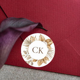 Adesivo Elegante Boho Neutral Floral Monograma Favor de Ca