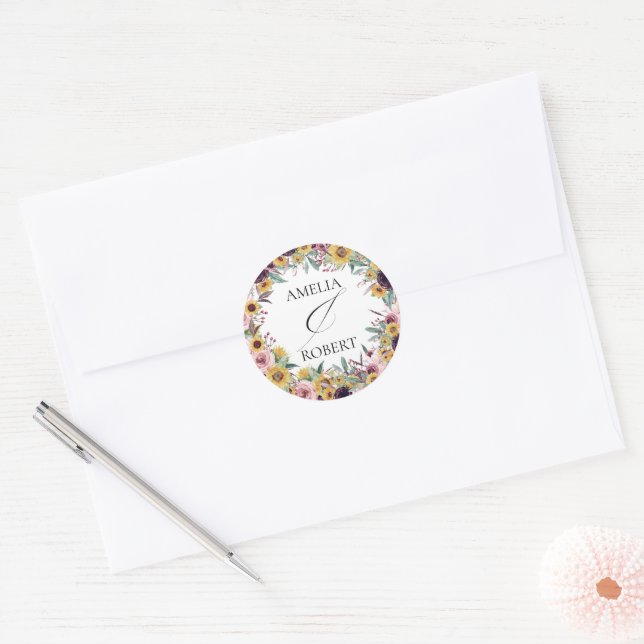 Adesivo Elegante Boho Sunflower Rustic Casamento outono (Envelope)
