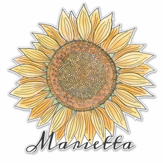 Adesivo Elegante Boho Watercolor Arte Sunflower Personaliz (Frente)