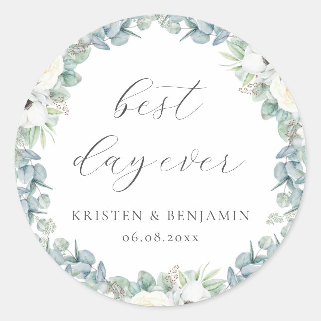 Adesivo Elegante Boho White Floral Greenery Favor do Casam (Frente)