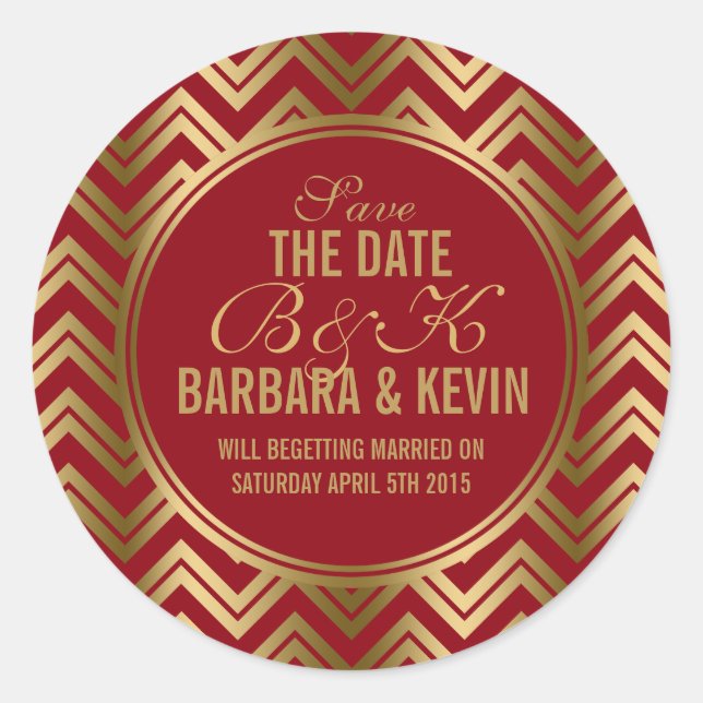 Adesivo Elegante Borgonha e Dourada Zigzag Chevron (Frente)