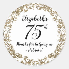 Adesivo Elegante Branco Preto e Dourado Aniversário de 75 