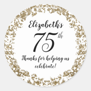 Adesivo Elegante Branco Preto e Dourado Aniversário de 75