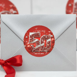 Adesivo Elegante Brilho Vermelho e Prata para 50º Aniversá