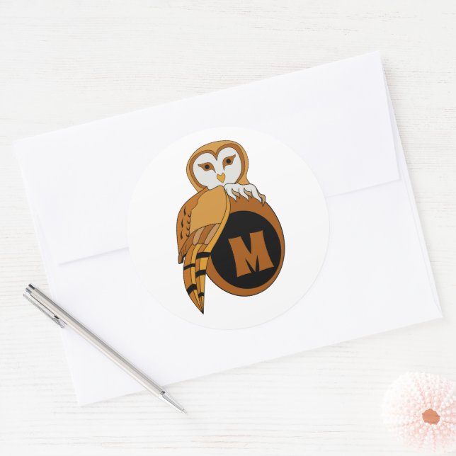Adesivo Elegante britânico Barn Owl Monograma (Envelope)