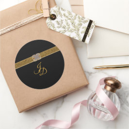 Adesivo Elegante Broche de Brilho Preto e Dourado Casament