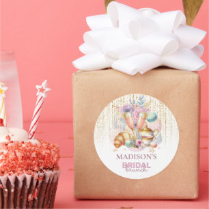 Adesivo Elegante Brunch de Noiva Personalizado Rosa Brilho