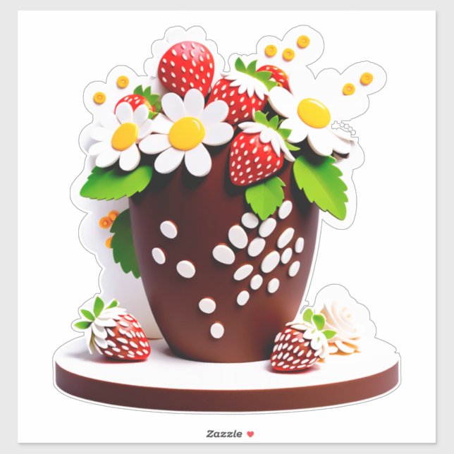 Adesivo Elegante Buquê de Vaso de Chocolate com Morangos (Folha)