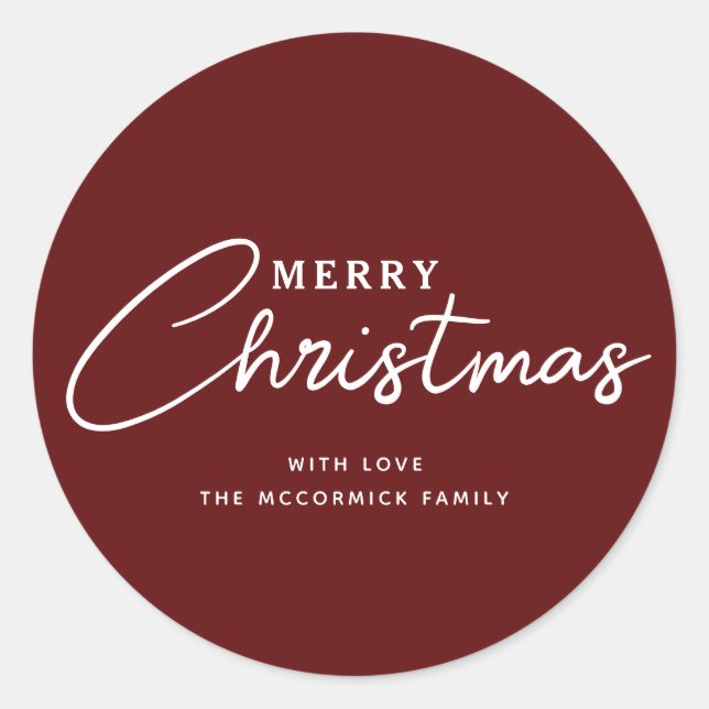 Adesivo Elegante Burgundy - Merry Christmas Script Name (Frente)