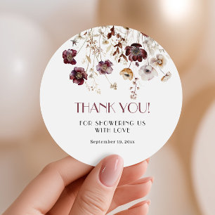 Adesivo Elegante Burgundy Wildflower Chá de fraldas Obriga